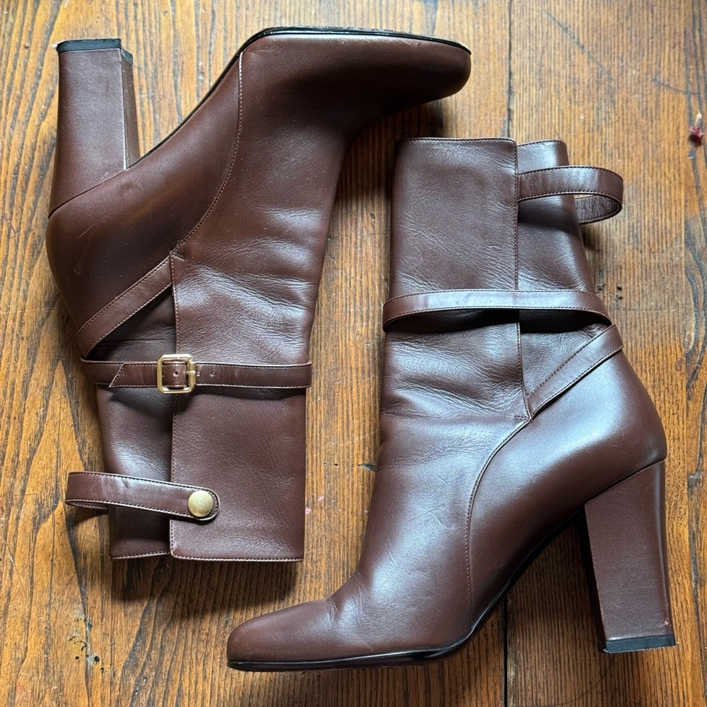 Theory Brown Leather Jodhpur Boots Heels 39 8 Made in Italy